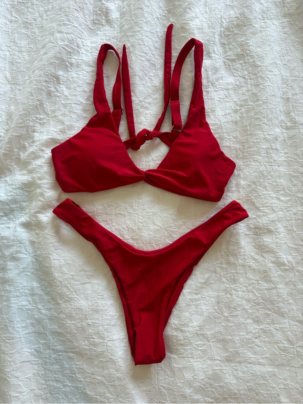 Red Twist Front Bikini Set - Women Swim